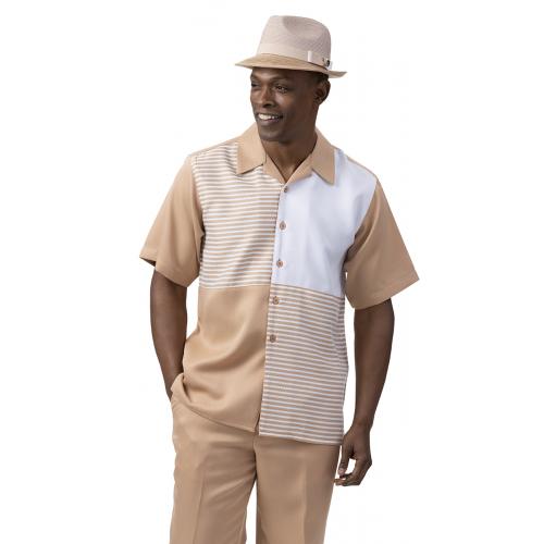 Montique Camel / White Multi-Patterned Short Sleeve Outfit 2082.